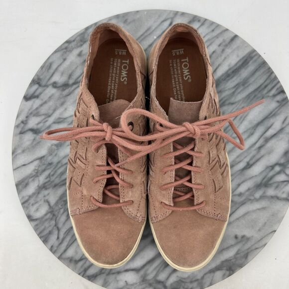 Toms Lenox Bloom Basketweave Sneaker Womens 8.5 Pink Leather Lace Up Trainers - Picture 8 of 11